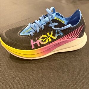 Hoka Rocket X2 women carbon plated race shoe size 8 black/multi color